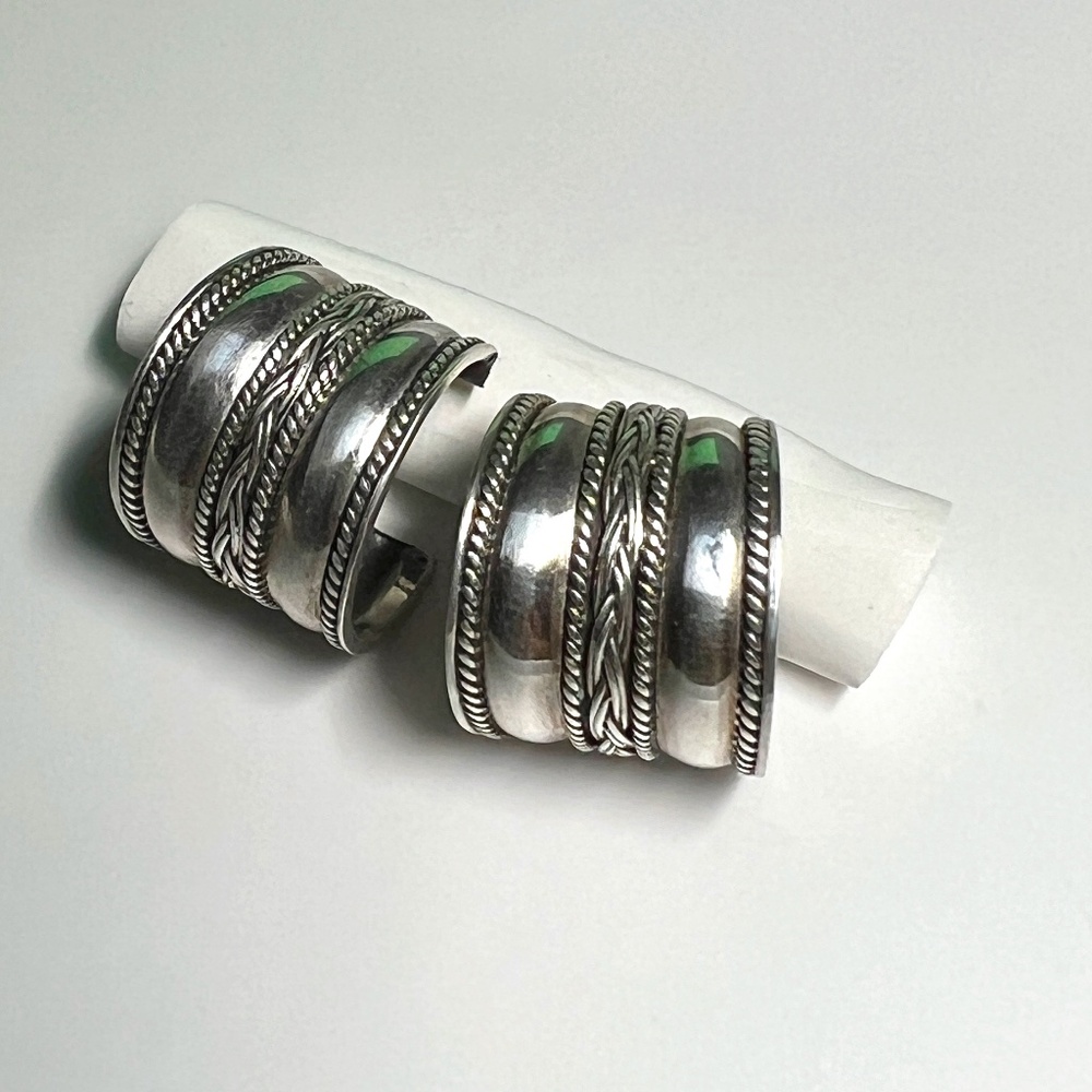 Vintage sterling silver hoop earrings - Chapal-Zenray -Braided Rope Design